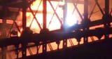 Fire on Brooklyn Bridge during fireworks show